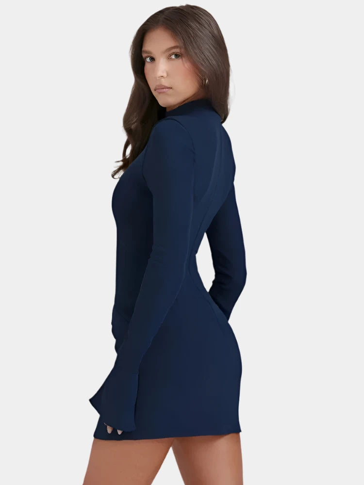 Mozision Dark Blue Two Pocket Sexy Mini Dress