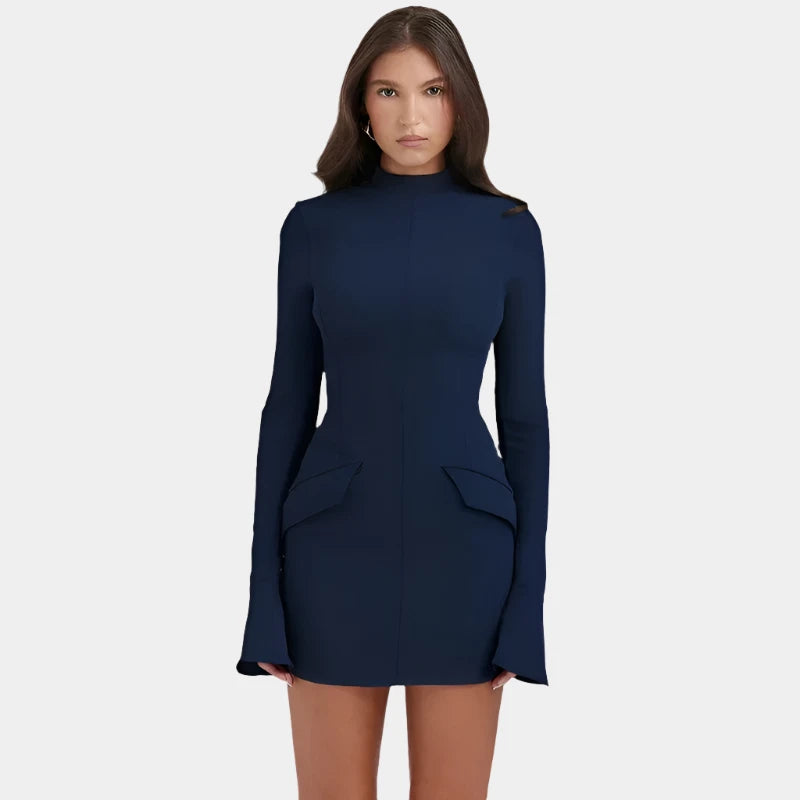 Mozision Dark Blue Two Pocket Sexy Mini Dress