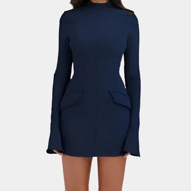 Mozision Dark Blue Two Pocket Sexy Mini Dress