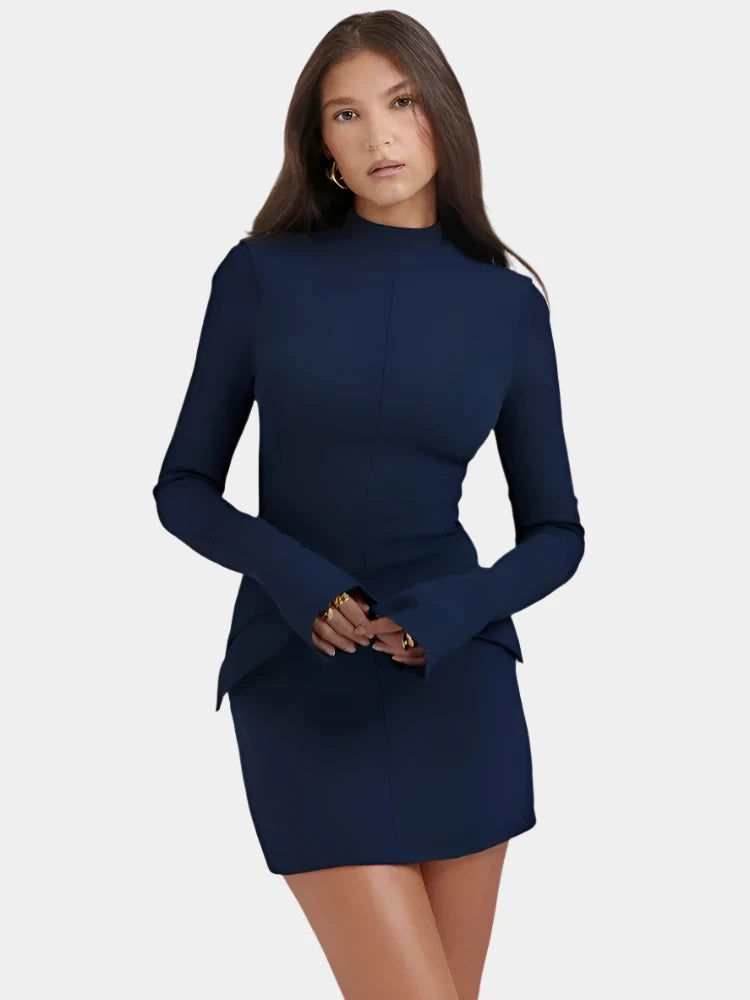 Mozision Dark Blue Two Pocket Sexy Mini Dress