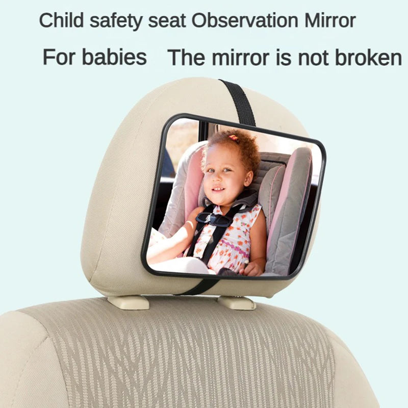 Adjustable wide car rear seat view mirror for baby/child safety monitoring.